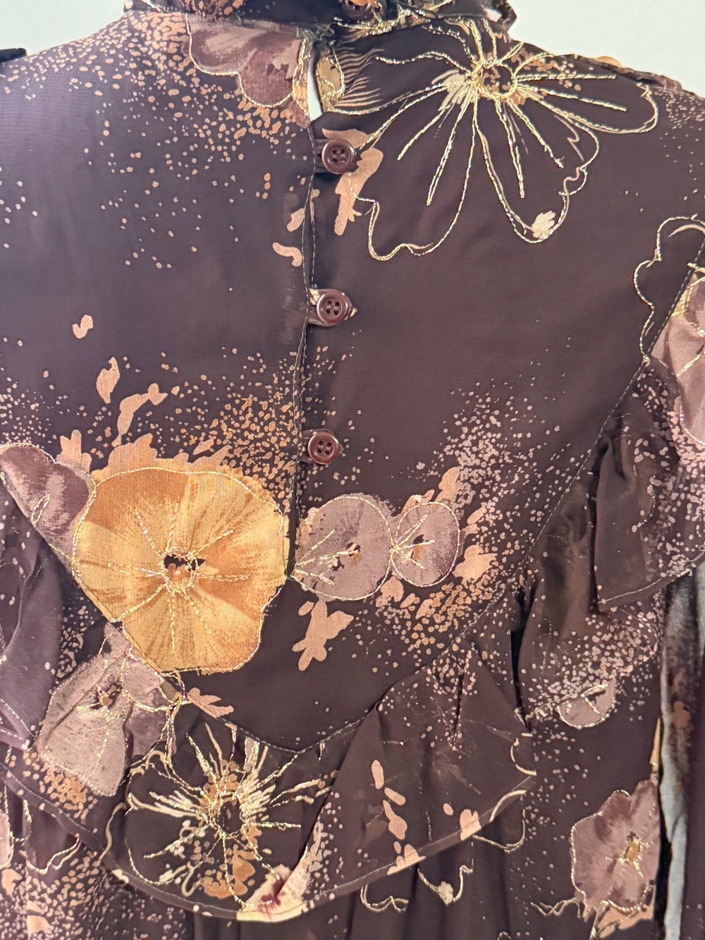 Brown Floral Ruffle Long-Sleeve Maxi Dress - Picture 11 of 14